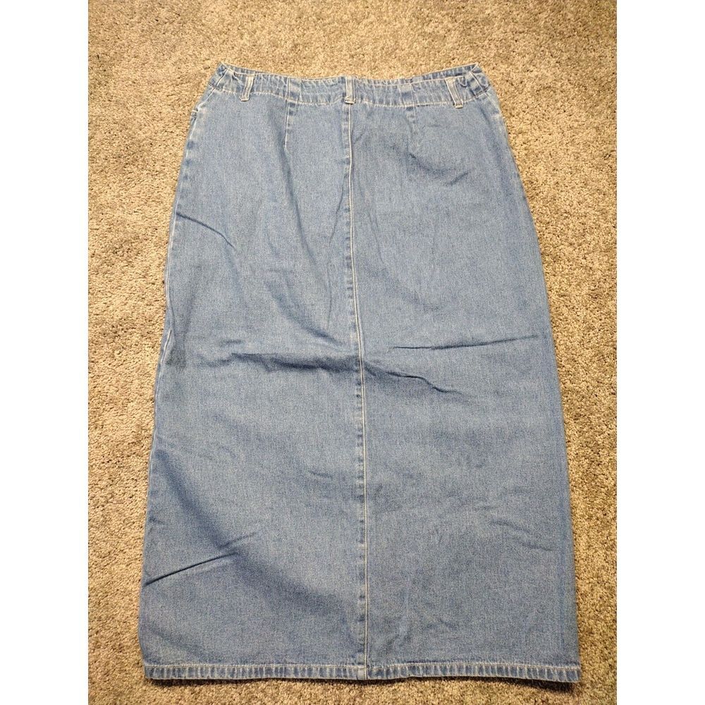Vintage Jean Skirt Womens Size 14 Blue Denim Maxi Modest 90s Homeschool Buttons - Picture 6 of 8